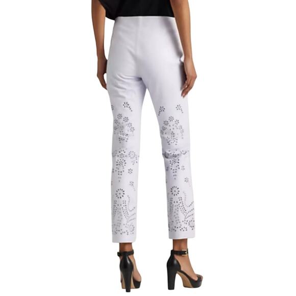 Ralph Lauren Floral Eyelet Embroidered Lamb Leather Ankle Pants Womens Sz 16 - Picture 2 of 12